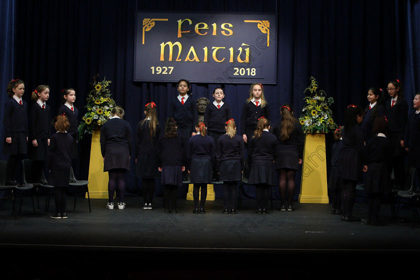 Feis23022018Fri25 
 15~31
St. Vincent’s 4th Class performing.
 Speech and Drama Class: 476: “The Peg O’Mahony Memorial Perpetual Cup” Choral Speaking 4th Class Feis Maitiú 92nd Festival held in Fr. Mathew Hall. EEjob 23/02/2018 Picture: Gerard Bonus.