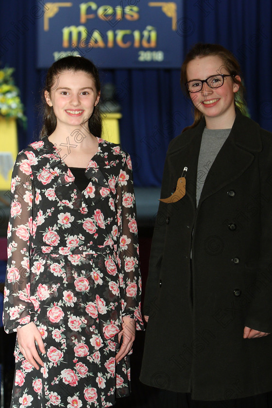 Feis19022018Mon50 
 50
Emma Forrest from Blarney and Ella O’Brien from Douglas
 Speech and Drama Class: 326: “The James O’Donovan Memorial Perpetual Cup”
 Dramatic Solo 14 Years and Under Section 1 Feis Maitiú 92nd Festival held in Fr. Mathew Hall. EEjob 19/02/2018 Picture: Gerard Bonus.