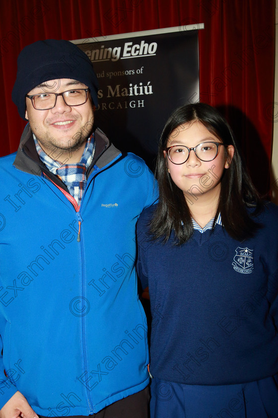 Feis31012019Thur13 
 13
Performer Tian Yi Lu from Ballincollig with her dad Chris.

Feis Maitiú 93rd Festival held in Fr. Matthew Hall. EEjob 31/01/2019. Picture: Gerard Bonus

Class: 165: Piano Solo 12YearsandUnder (a) Prokofiev –Cortege de Sauterelles (Musique d’enfants). (b) Contrasting piece of own choice not to exceed 3 minutes.