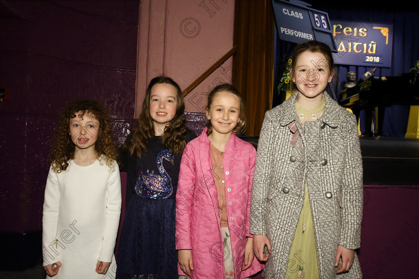 Feis27032018Tue02 
 2
Performers Aoibhe McCarthy, Lily O’Flaherty, Sophie Hennessy and Aurora Dempsey from Midleton and Bishopstown.
 Singing Class: 55: Girls Solo Singing 9 Years and Under Feis Maitiú 92nd Festival held in Fr. Mathew Hall. EEjob 27/03/2018 Picture: Gerard Bonus