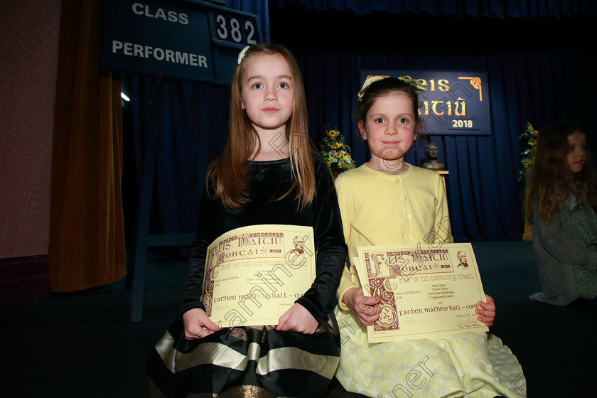 Feis11032018Sun65 
 65
Joint 3rd place Lily Walsh from Blackrock and Kelly Gibson from Mount Oval.
 Speech and Drama Class: 368: Solo Verse Speaking Girls 7 Years and Under Section 5 Feis Maitiú 92nd Festival held in Fr. Mathew Hall. EEjob 10/03/2018 Picture: Gerard Bonus.