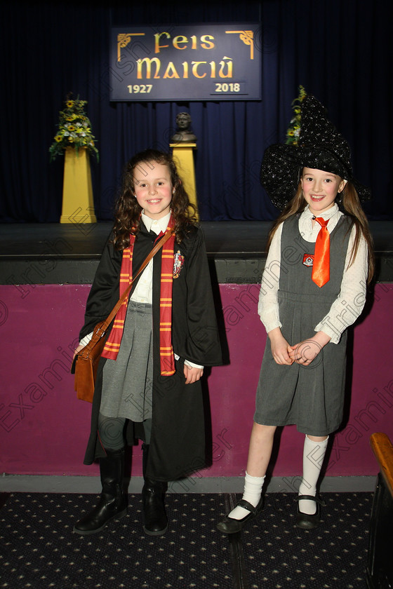 Feis14032018Wed27 
 27
Performers Ruby Scannell from Carrigaline and Molly McDaid from Togher.
 Speech and Drama Class: 328: “The Fr. Nessan Shaw Memorial Perpetual Cup” Dramatic Solo 10 Years and Under Section1Feis Maitiú 92nd Festival held in Fr. Mathew Hall. EEjob 14/03/2018 Picture: Gerard Bonus.