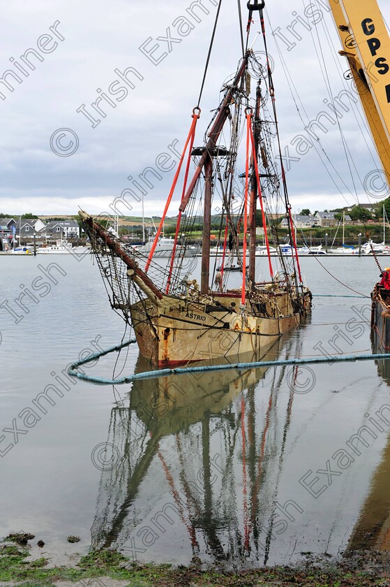 Astrid-ship-27 
 Irish Examiner local news Picture 10-09-2013 
The wreck of the sail training ship the Astrid is uprighted at Lobster Quay in Kinsale, co Cork. Picture Dan Linehan