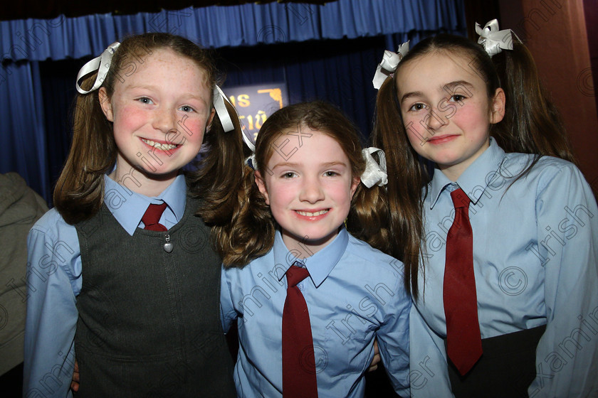 Feis23022018Fri52 
 52
Performers Laoise Ahern, Elma Scott and Abbie Murphy from Ovens NS.
 Speech and Drama Class: 476: “The Peg O’Mahony Memorial Perpetual Cup” Choral Speaking 4th Class Feis Maitiú 92nd Festival held in Fr. Mathew Hall. EEjob 23/02/2018 Picture: Gerard Bonus.