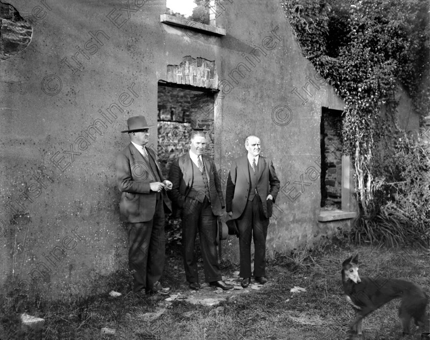 861354 
 For 'READY FOR TARK'
General Sean McKeown at the old home of Michael Collins (burnt down by Essex Regiment, British Army in 1921) at Woodfield, near Lissarda, Co. Cork 03/10/1932 Ref. 987A old black and white patriots politics war of independence IRA IRB