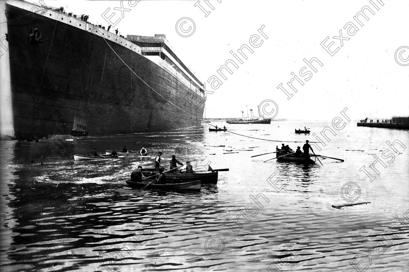 433952 
 Please archive -
The launching of the Titanic at Harland and Wolf shipyards in Belfast in May, 1911. Construction was completed on 2/04/1912. On its maiden voyage the liner struck an iceberg on 14/04/1912. Of the 2228 passangers and crew aboard only 705 survived. 
Ref.114/115 31/05/1911
Old black and white ships liners disasters 
Ref. 114/115