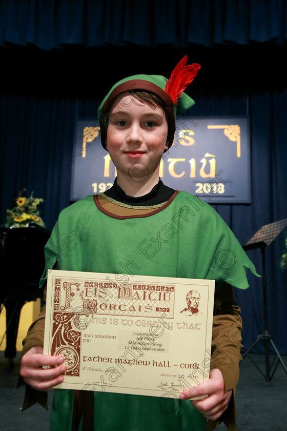 Feis06032018Tue26 
 26
Joint 3rd place Joseph O’Sullivan from Rathbarry.
 Singing and School Choirs Class: 113: “The Edna McBirney Memorial Perpetual Award” Solo Action Song 12 Years and Under Section 2 Feis Maitiú 92nd Festival held in Fr. Mathew Hall. EEjob 06/03/2018 Picture: Gerard Bonus.