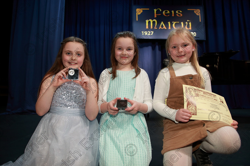 Feis12022020Wed24 
 24
First & Silver Medal; Layla Rose O’Shea from Midleton Second & Bronze Medal; Lily O’Keeffe from Ballincollig with Third Place; Niamh Hannah from Ballyspillane

Class:55: Girls Solo Singing 9 Years and Under

Feis20: Feis Maitiú festival held in Father Mathew Hall: EEjob: 11/02/2020: Picture: Ger Bonus.