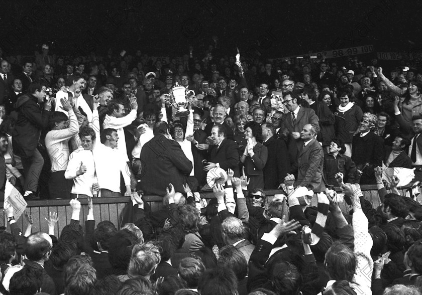 559650 
 SOCCER - JUBILATION AS CORK HIBERNIANS PLAYER/MANAGER DAVE BACUZZI HOLD THE F.A.I. CUP ALOFT AFTER THEIR HISTORIC WIN AT DALYMOUNT PARK ON APRIL 23RD, 1972 WHEN THEY DEFEATED WATERFORD - REF. 140/021

DOWN MEMORY LANE - BLACK AND WHITE