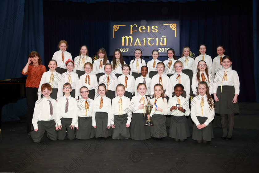 Feis28022019Thu29 
 28~29
Cup Winners and Silver Medallists Castlemartyr Children’s Choir.

Class: 84: “The Sr. M. Benedicta Memorial Perpetual Cup” Primary School Unison Choirs–Section 1Two contrasting unison songs.

Feis Maitiú 93rd Festival held in Fr. Mathew Hall. EEjob 28/02/2019. Picture: Gerard Bonus