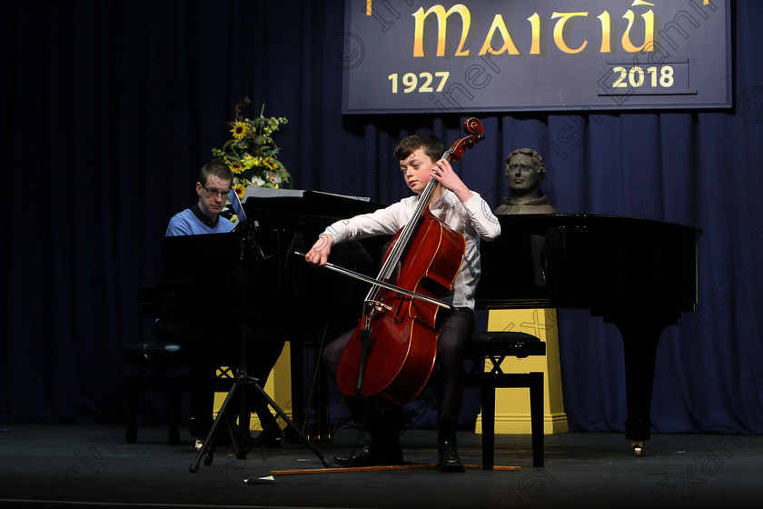 Feis09022018Fri03 
 3
Eoin Quirke performing with Accompanist Conor Palliser.
 Instrumental Music Class: 232: “The Houlihan Memorial Perpetual Cup” 
String Repertoire 14 Years and Under Feis Maitiú 92nd Festival held in Fr. Mathew Hall. EEjob 09/02/2018 Picture: Gerard Bonus.