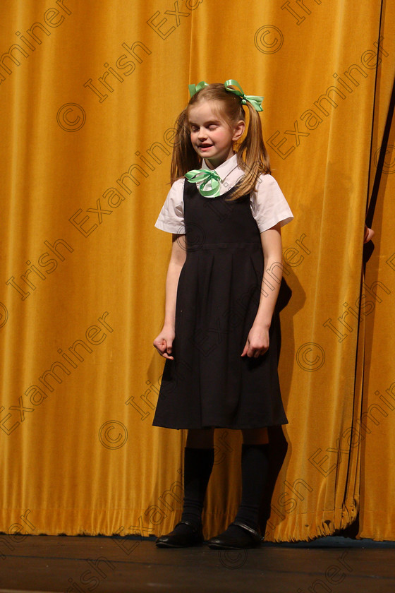 Feis16032018Fri26 
 26~27
Saoirse Barrett from Mitchelstown performing” Madeline Alone”.
 Speech and Drama Class: 328: “The Fr. Nessan Shaw Memorial Perpetual Cup” Dramatic Solo 10 Years and Under Section 3 Feis Maitiú 92nd Festival held in Fr. Mathew Hall. EEjob 16/03/2018 Picture: Gerard Bonus.