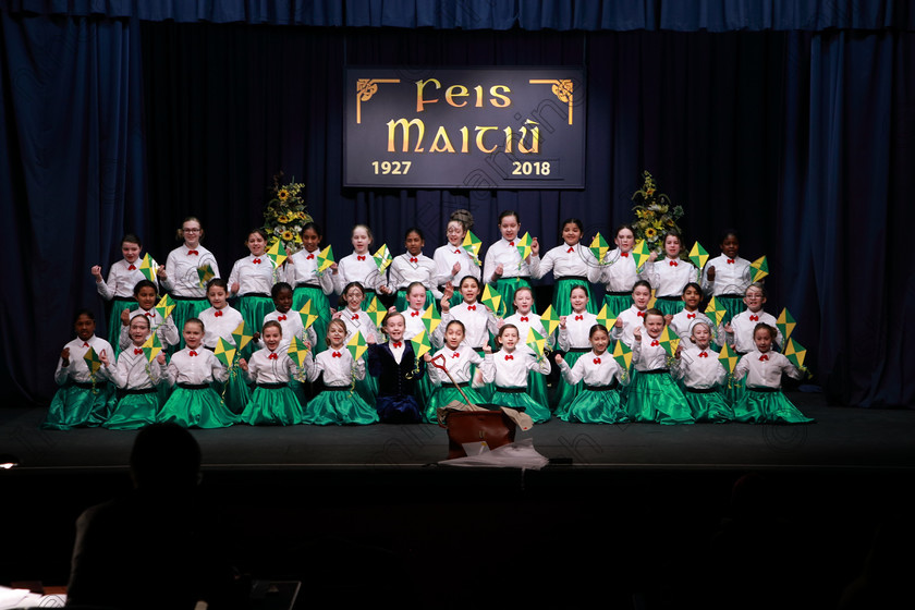 Feis28022018Wed05 
 On a snowy day only one choir made it into the hall for their performance, Scoil mhuire, Ballincollig braved the elements, snow and ice and totally enthralled the adjudicator, Marilynne Davies that she asked them to perform again and they did, spectacularly, showing their skill and talents so well that they were awarded the highest mark of 90 points, a rare achievement made all the more special on a day that most schools were closed due to weather and also making the choir’s first visit to eh Feis performing a medley from “Mary Poppins” during the “The Pam Golden Perpetual Cup” Group Action Songs Primary Schools Class 104 Feis Maitiú 92nd Festival held in Fr. Mathew Hall. EEjob 27/02/2018 Picture: Gerard Bonus.