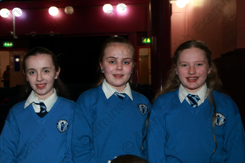 Feis21022018Wed07(1) 
 7
Emily Meade, Eve Bardsley and Faye Fallon from St. Mary’s Cobh 5th Class.
 Speech and Drama Classes: 485: Action Verse “The O’Brien Perpetual Cup”5th Class and Class: 484: “The Sri Lanka Festival Perpetual Trophy” 6th Class, Feis Maitiú 92nd Festival held in Fr. Mathew Hall. EEjob 21/02/2018 Picture: Gerard Bonus.