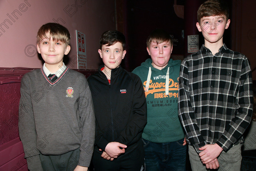 Feis12032018Mon48 
 48~49
Performers Ewan Brennan, CSN; Shane O’Meara, Eoin O’Connor and Fergal Crowley from Castletownroche and Ballinhassig Speech and Drama Class: 376: Solo Verse Speaking Boys 14 Years and Under Feis Maitiú 92nd Festival held in Fr. Mathew Hall. EEjob 12/03/2018 Picture: Gerard Bonus