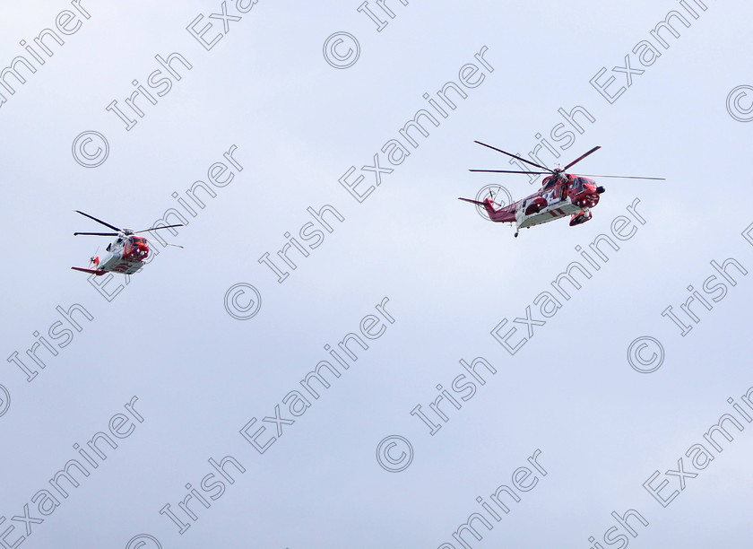 JH Cobh Rescue Display 13 
 ECHO NEWS: 14/04/2012; Two Coast Guard rescue helicopters, S92 and S61, doing a fly past during a special search and rescue display by the Irish Coast Guard in Cobh to commemorate the 100th anniversary of the sinking of The Titanic. Picture; John Hennessy (Further Info, Vincent Farr, Crosshaven coastguard, 086 8501802)