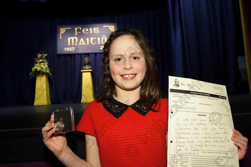 Feis25032018Sun73 
 73
Silver Medallist Claire Mulcahy from Whitegate.
 Speech and Drama Class: 366: Solo Verse Speaking Girls 9 Years and Under Section 5 Feis Maitiú 92nd Festival held in Fr. Mathew Hall. EEjob 25/03/2018 Picture: Gerard Bonus