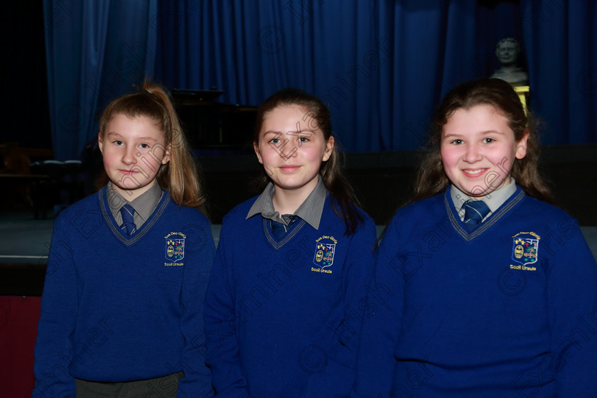 Feis27022020Thur01 
 1
Ava Murphy, Emily Nason and Ellie Mai O’Hare from Cór Scoil Ursula.

Class:84: “The Sr. M. Benedicta Memorial Perpetual Cup” Primary School Unison Choirs

Feis20: Feis Maitiú festival held in Father Mathew Hall: EEjob: 27/02/2020: Picture: Ger Bonus.
