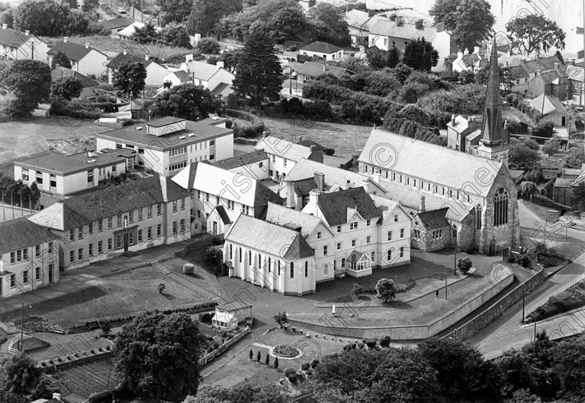 1217504 1217504 
 Aerial view of St. Brigid's Church, Crosshaven. 05/08/1979 Old black and white religion