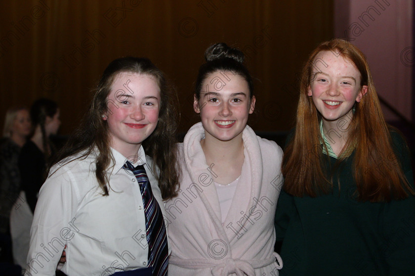 Feis19022018Mon46 
 46
Performers Emma Bird, Lily O’Farrell and Simone O’Donoghue from Waterfall, Ballincollig and Frankfield.
 Speech and Drama Class: 326: “The James O’Donovan Memorial Perpetual Cup”
 Dramatic Solo 14 Years and Under Section 1 Feis Maitiú 92nd Festival held in Fr. Mathew Hall. EEjob 19/02/2018 Picture: Gerard Bonus.