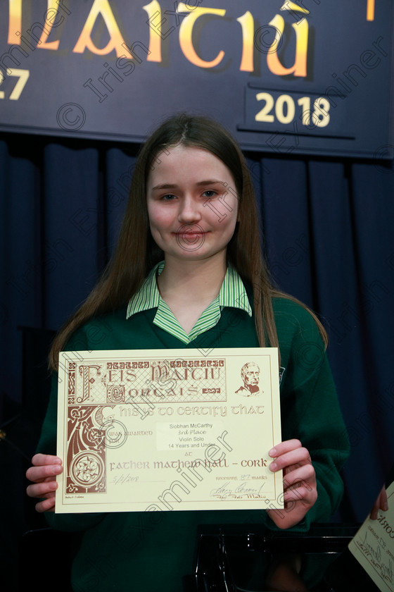 Feis05022018Mon19 
 19
Joint 3rd place Siobhan McCarthy from Blackrock.
 Instrumental Music Class: 239: Violin Solo14 Years and Under Feis Maitiú 92nd Festival held in Fr. Matthew Hall. EEjob 05/02/2018 Picture: Gerard Bonus.