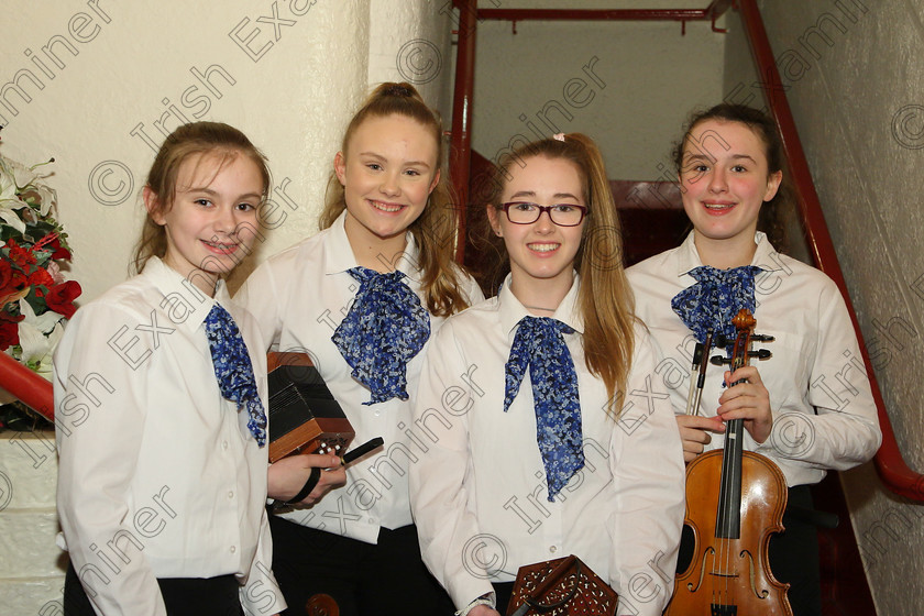 Feis23032018Fri07 
 7
Keely Fitzgerald, Rowen O’Leary Reidy, Aoibhín Robinson and Kate Kileen from Comhaltas Uí Mac Choille Midleton. 
 Ceol agus Amhránaíocht Traidisiúnta Class: 551: Grupa Ceoil “Corn Evening Echo” 14 Bliana D’Aois Nó Faoina Feis Maitiú 92nd Festival held in Fr. Mathew Hall. EEjob 23/03/2018 Picture: Gerard Bonus