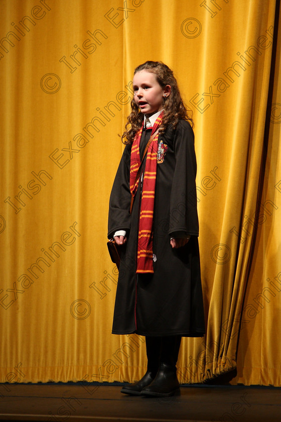 Feis14032018Wed09 
 9~10
Ruby Scannell performing as “Herminie” from Harry Potter, when she first met Harry and Ron. 
 Speech and Drama Class: 328: “The Fr. Nessan Shaw Memorial Perpetual Cup” Dramatic Solo 10 Years and Under Section1Feis Maitiú 92nd Festival held in Fr. Mathew Hall. EEjob 14/03/2018 Picture: Gerard Bonus.