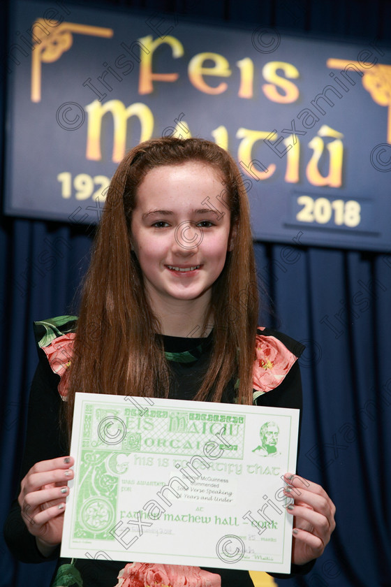 Feis20022018Tue35 
 35
Commended Saoirse McGuinness from Ballincollig.
 Speech and Drama Class: 364: Girls 11 Years and Under Section 1 Feis Maitiú 92nd Festival held in Fr. Mathew Hall. EEjob 20/02/2018 Picture: Gerard Bonus.