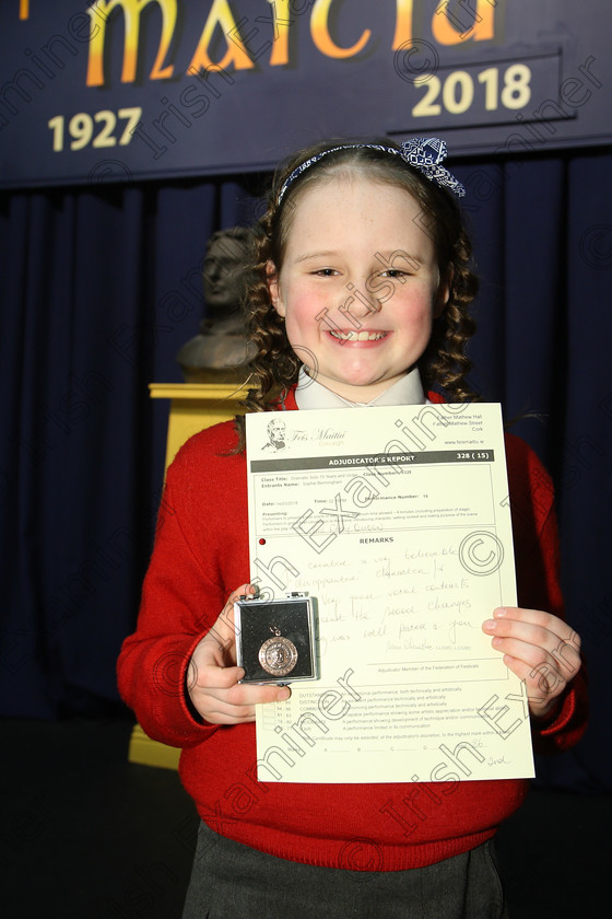 Feis14032018Wed33 
 33
Bronze Medallist Sophie Bermingham from Carrigaline for her performance of “The Fairy Queen. 
 Speech and Drama Class: 328: “The Fr. Nessan Shaw Memorial Perpetual Cup” Dramatic Solo 10 Years and Under Section1Feis Maitiú 92nd Festival held in Fr. Mathew Hall. EEjob 14/03/2018 Picture: Gerard Bonus.