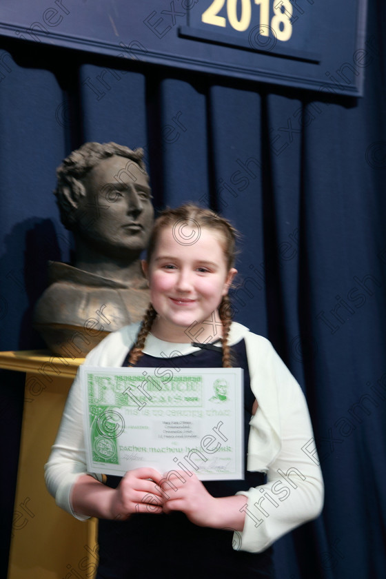 Feis21022018Wed53 
 53
Mary Kate O’Brien from Ballincollig.
 Speech and Drama Class: 327: “The Hartland Memorial Perpetual Trophy” Dramatic Solo12 years and under section 3 Feis Maitiú 92nd Festival held in Fr. Mathew Hall, EEjob 21/02/2018 Picture: Gerard Bonus.