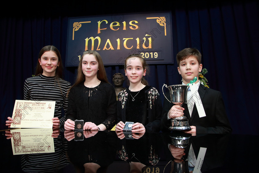Feis11022019Mon29 
 29
3rd place Niamh McNabola from Aherla; Bronze Medallist Ríona Barry Smith from Ovens; Silver Medallist for section 2 Orla O’Brien from Douglas and Overall Winner and Silver Medallist of section 1 Simeon Cassidy from Carrigaline.

Class: 213: “The Daly Perpetual Cup” Woodwind 14 Years and Under–Section 2; Programme not to exceed 8 minutes.

Feis Maitiú 93rd Festival held in Fr. Mathew Hall. EEjob 11/02/2019. Picture: Gerard Bonus