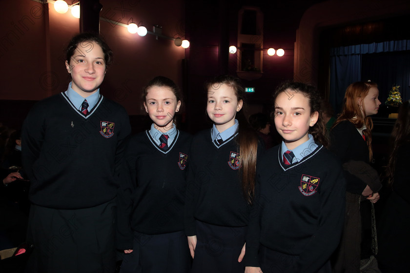 Feis12042018Thu06 
 6
Sarah Kate O’Meara, Ellie Murphy, Victoria Creed O’Brien and Ava Barry from Scoil Aiseiri Chríost.
 Singing Class: 84: “The Sr. M. Benedicta Memorial Perpetual Cup” Primary School Unison Choirs Section 1 Feis Maitiú 92nd Festival held in Fr. Mathew Hall. EEjob 28/03/2018 Picture: Gerard Bonus