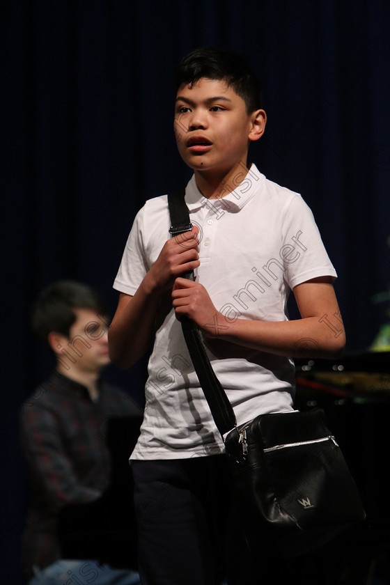 Feis07032018Wed04 
 4
Joshia Limansag giving a Bronze performance of “Cosmic Dancer” from Billy Elliot.
 Singing and School Choirs Class: 113: “The Edna McBirney Memorial Perpetual Award” Solo Action Song 12 Years and Under Section 3 Feis Maitiú 92nd Festival held in Fr. Mathew Hall. EEjob 06/03/2018 Picture: Gerard Bonus.