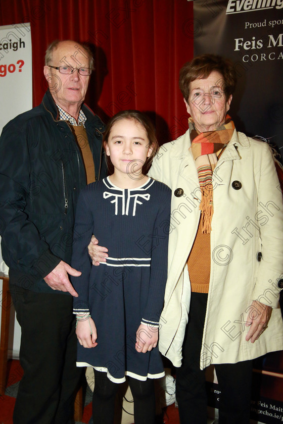Feis31012019Thur14 
 14
Performer Katie Foster from Cahersiveen, Co Kerry with her grandparents Alf and Noreen.

Feis Maitiú 93rd Festival held in Fr. Matthew Hall. EEjob 31/01/2019. Picture: Gerard Bonus

Class: 165: Piano Solo 12YearsandUnder (a) Prokofiev –Cortege de Sauterelles (Musique d’enfants). (b) Contrasting piece of own choice not to exceed 3 minutes.