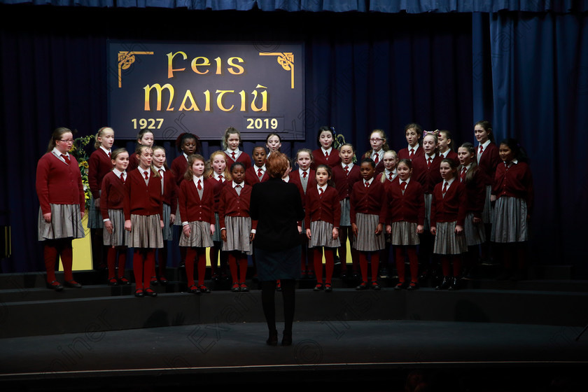 Feis01032019Fri11 
 11~15
2nd place St. Joseph’s Girls’ Choir, Clonakilty singing “Golden Slumbers”.

Class: 84: “The Sr. M. Benedicta Memorial Perpetual Cup” Primary School Unison Choirs–Section 2 Two contrasting unison songs.

Feis Maitiú 93rd Festival held in Fr. Mathew Hall. EEjob 01/03/2019. Picture: Gerard Bonus
