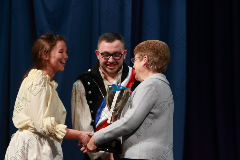 Feis03032019Sun47 
 47
Adjudicator Eileen Field presenting the “The Hall Perpetual Cup” Chloe Keating and Liam Horgan CADA Performing Arts.

Class: 101: “The Hall Perpetual Cup” Group Actions Song 14 Years and Over Programme not to exceed 8 minutes.

Feis Maitiú 93rd Festival held in Fr. Mathew Hall. EEjob 03/03/2019. Picture: Gerard Bonus