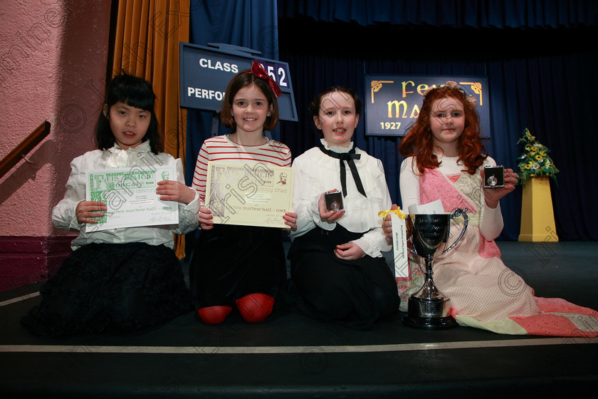 Feis21022018Wed01 
 1
Commended Ellie Hosford from Bandon; 3rd place Jenny Pollock from Lehenaghmore; Bronze Medallist Eva Spillane from Bandon and Cup winner and Silver Medallist Muireann Kelleher from Ballincollig.
 Speech and Drama Classes: 352: “The Marie Fogarty Perpetual Cup” Victorian Verse and Prose 10 Years and Under Feis Maitiú 92nd Festival held in Fr. Mathew Hall. EEjob 21/02/2018 Picture: Gerard Bonus.