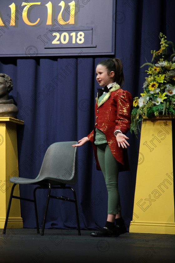 Feis14032018Wed08 
 7~8
Alison Creedon performing as “Toad” from Wind in the Willows”.
 Speech and Drama Class: 328: “The Fr. Nessan Shaw Memorial Perpetual Cup” Dramatic Solo 10 Years and Under Section1Feis Maitiú 92nd Festival held in Fr. Mathew Hall. EEjob 14/03/2018 Picture: Gerard Bonus.