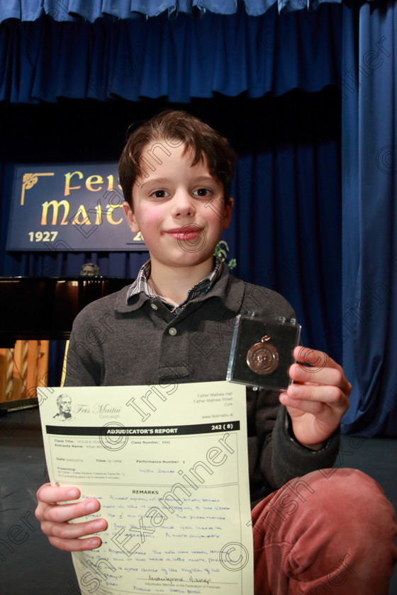 Feis0402109Mon10 
 10
Bronze Medallist Killian McCarthy from Blackrock

Class: 242: Violin Solo 8 Years and Under (a) Carse–Petite Reverie (Classical Carse Bk.1) (b) Contrasting piece not to exceed 2 minutes.

Feis Maitiú 93rd Festival held in Fr. Matthew Hall. EEjob 04/02/2019. Picture: Gerard Bonus