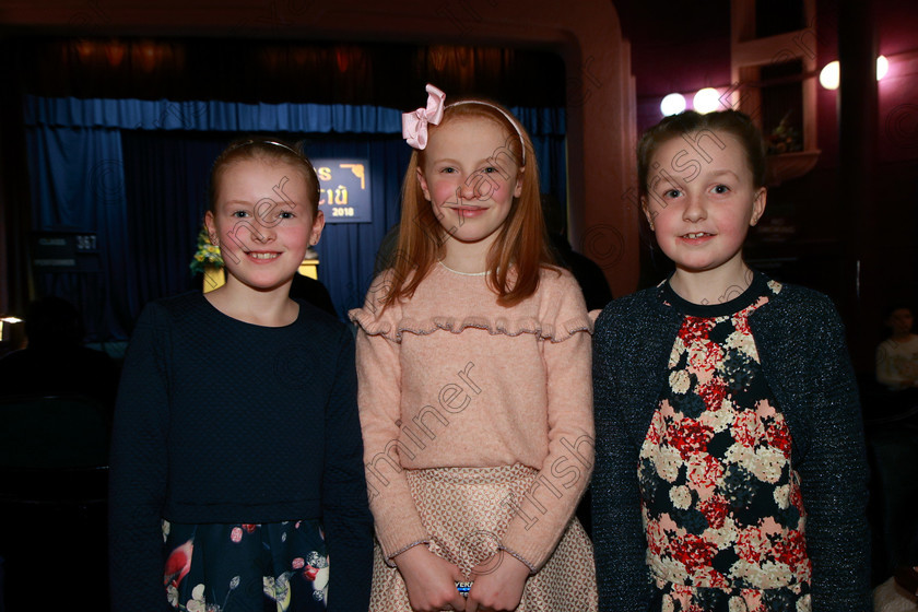 Feis11032018Sun06 
 6
Performers Aislinn O’Connor, Lucy-Anne McAuliffe and Jill Buckley from Mourne Abbey.
 Singing and School Choirs Class: 367: Solo Verse Speaking Girls 8 Years and Under Section 5 Feis Maitiú 92nd Festival held in Fr. Mathew Hall. EEjob 06/03/2018 Picture: Gerard Bonus.