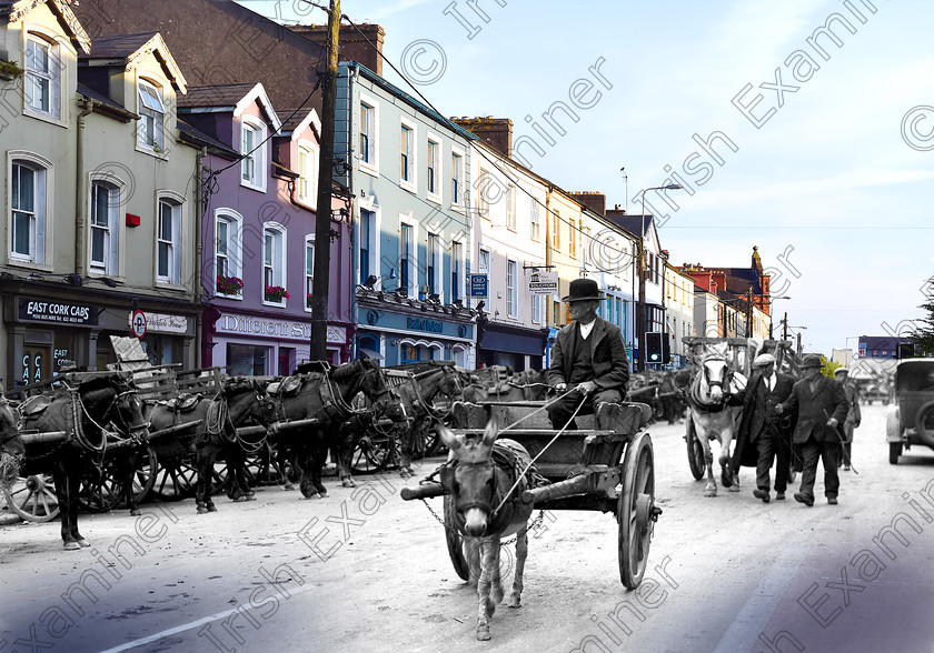EOHMidletonNowThen09-mix-hires 
 For 'READY FOR TARK'
Main Street, Midleton on fair day 10/08/1931 Ref. 743A Old black and white fairs streets donkeys carts farmers east cork