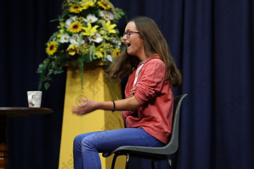 Feis20022018Tue59 
 58~59
Alison O’Connor performing a scene from “Joy Riders”.
 Speech and Drama Class: 326: “The James O’Donovan Memorial Perpetual Cup” “Year sand Dramatic Solo 14 Section 2 Under Feis Maitiú 92nd Festival held in Fr. Mathew Hall. EEjob 20/02/2018 Picture: Gerard Bonus.