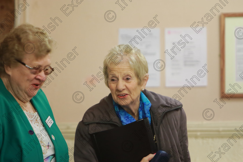 Feis12042018Thu21 
 21
Annabelle Adams chatting with Kathleen O’Regan, Feis Maitú.
 Singing Class: 84: “The Sr. M. Benedicta Memorial Perpetual Cup” Primary School Unison Choirs Section 1 Feis Maitiú 92nd Festival held in Fr. Mathew Hall. EEjob 28/03/2018 Picture: Gerard Bonus