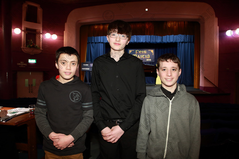 Feis0702109Thu03 
 3
Alexander O’Rourke, Karl Riedewald and Fearghal Desmond from Model Farm Road, Ballinlough and Douglas.

Class: 159: “The Maud O’Hanlon Perpetual Cup” Piano Repertoire 14Yearsand Under A Programme of contrasting style and period, time limit 12 minutes.

Feis Maitiú 93rd Festival held in Fr. Matthew Hall. EEjob 07/02/2019. Picture: Gerard Bonus