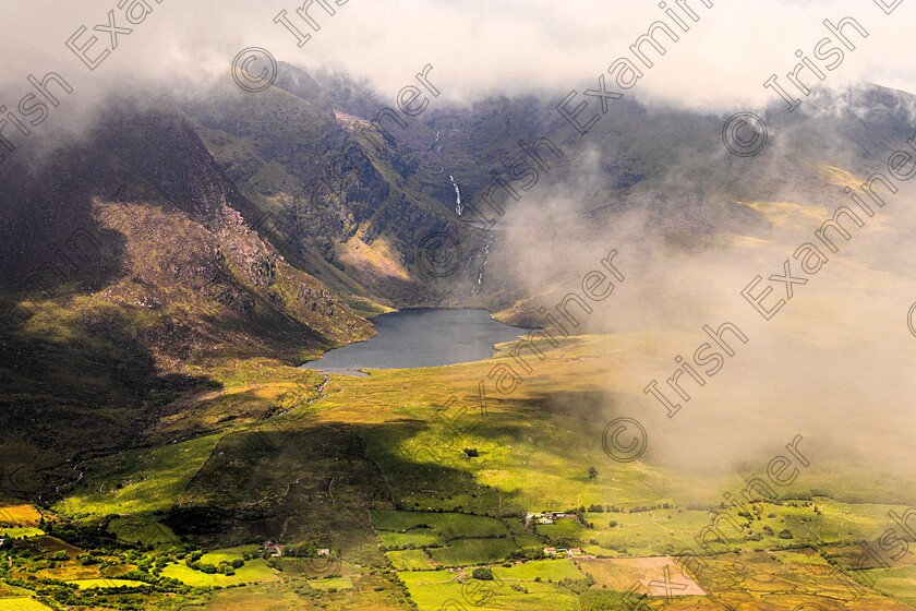 Loch Cruite + Loch na Lice-1889-2 
 Loch Cruite and Loch na Lice above it, the 2 largest of the Paternoster Lakes on the slopes of Mt Brandon Dingle Co Kerry.Photo taken Wed May 29th from Slievenea NE top across the valley, by Noel O Neill 
 Keywords: Loch Cruite, Slievenea