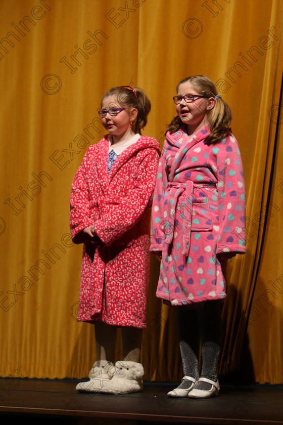 Feis24032018Sat61 
 61~62
Twins Lucy and Abbie Barry from Bartlemy performing as the Ugly Sisters from Cinderella.
 Speech and Drama Class: 312: Dramatic Duo 10 Years and Under Feis Maitiú 92nd Festival held in Fr. Mathew Hall. EEjob 24/03/2018 Picture: Gerard Bonus