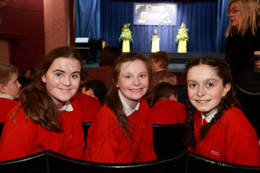 Feis28022019Thu33 
 33
Lucy Daly, Louise Vaughan and Hannah Chambers from Gaelscoil Uí Drisceoil Glanmire.

Class: 85: The Soroptimist International (Cork) Perpetual Trophy and Bursary”
Bursary Value €130 Unison or Part Choirs 13 Years and Under Two contrasting folk songs.

Feis Maitiú 93rd Festival held in Fr. Mathew Hall. EEjob 28/02/2019. Picture: Gerard Bonus