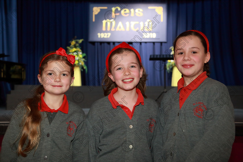 Feis28022019Thu27 
 27
Alison Gashoslynn, Isabelle Healy and Molly Credon from Our Lady of Lourdes NS Ballinlough

Class: 84: “The Sr. M. Benedicta Memorial Perpetual Cup” Primary School Unison Choirs–Section 1Two contrasting unison songs.

Feis Maitiú 93rd Festival held in Fr. Mathew Hall. EEjob 28/02/2019. Picture: Gerard Bonus