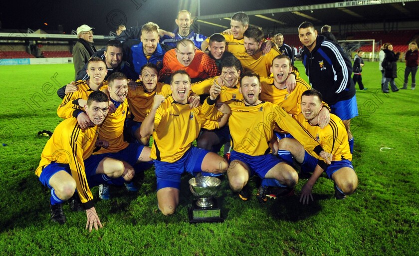 1574684 
 College Corinthians players celebrate the win over Midleton in the Keane cup final against Midleton FC at Turners Cross
Picture: Eddie O'Hare