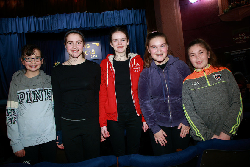 Feis26022018Mon31 
 31
Mulcahy Group; Roisín Gafney, Anna Scott, Alice Sullivan, Laoise O’Donovan and Sadhbh O’Shea.
 Speech and Drama Class: 363: Group Improvisation 13 Years and Under Feis Maitiú 92nd Festival held in Fr. Mathew Hall. EEjob 26/02/2018 Picture: Gerard Bonus.